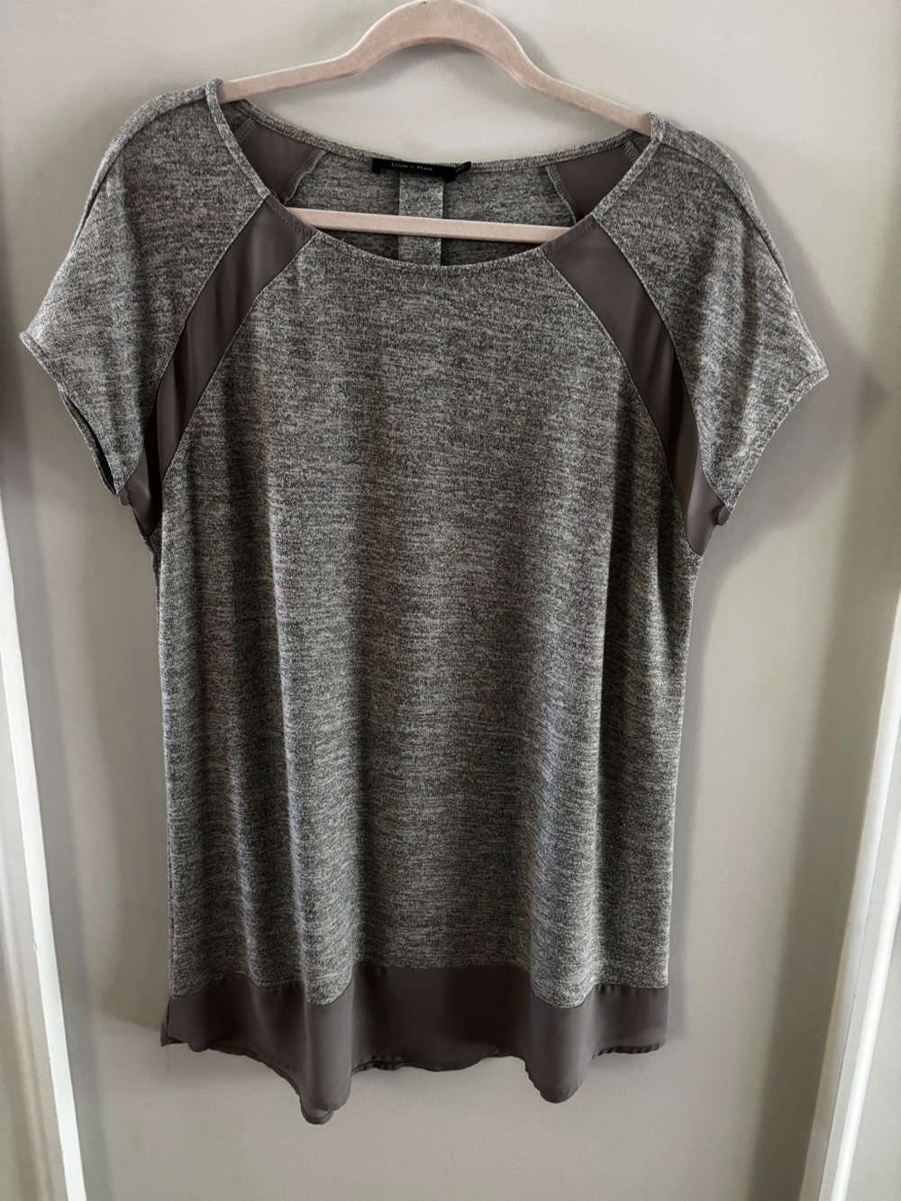 Doe & Rae Grey Short Sleeve Mixed-Fabric Top